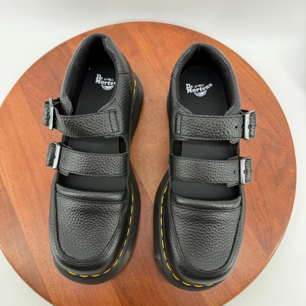 Dr. Martens Buzz MJ Black Milled Nappa Leather Platform Chunky Mary Jane Women 9